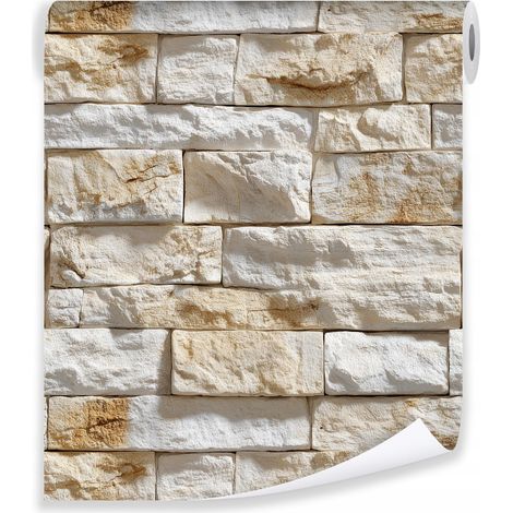 Papier peint beige structure Murale en briques sur mur molletonné salon chambre coucher (1/3)