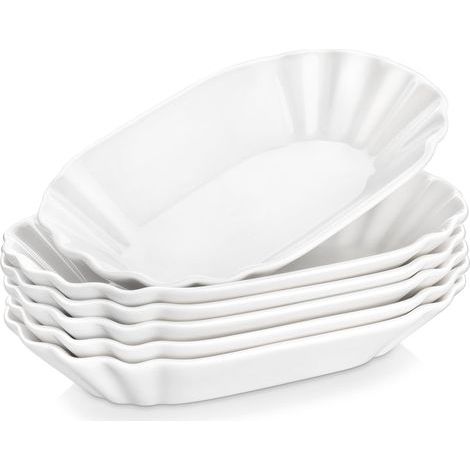 Lot de 6 Bols à Tapas et Sauces, Assiettes à Apéritif Rectangulaires en Porcelaine, 19,8 x 12 cm, Assiette de Frites, Compatible Lave-vaisselle et Micro-ondes, Blanc (1/5)