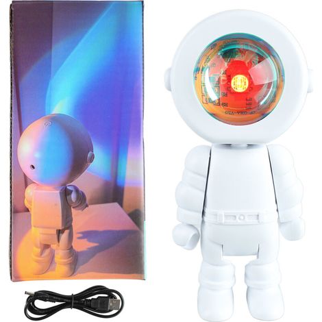 Jeffergarden Lampe robot astronaute romantique, projecteur de lumière LED pour chambre à coucher, diffusion en direct, décoration de salle de fête, charge avec toucher, 7 couleurs changeantes (1/4)