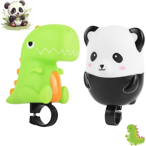 2 Pièces Corne de Vélo Enfants, Sécurité Corne de Vélo, Dinosaure Vert, Haut-Parleur Universel de Dessin Animé Mignon, Sonnette Velo Enfant Garçons Filles (1/5)