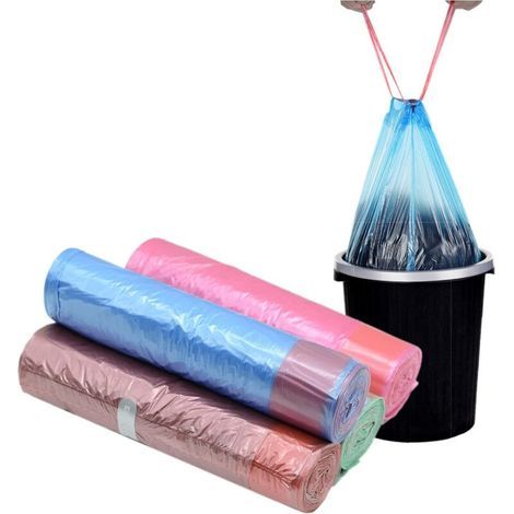 Petits sacs poubelle à cordon de serrage 4 gallons Poubelle en plastique Doublures de poubelle 15 litres pour salle de bain, chambre, bureau, toilette 17,7 '' x 18,9 '' (couleur mixte 60 pièces) (1/4)