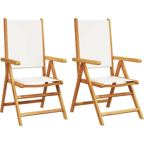 Maison Exclusive - Sedie pieghevoli, 2 pezzi, in legno massello di acacia color bianco crema e tessuto. (1/5)