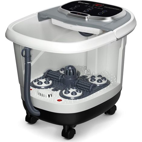 COSTWAY Idromassaggio per Piedi Idromassaggiatore Plantare Massaggio Shiatsu, con Funzione Calore Timer e Rulli, Luce a Infrarossi, 15L, Grigio (1/5)