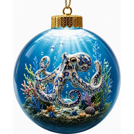 Un pendentif boule de cristal sur le thème marin, une boule de cristal lumineuse 3D en forme de méduse, un cadeau de décoration pour sapin de Noël, style G avec lumières. (1/3)