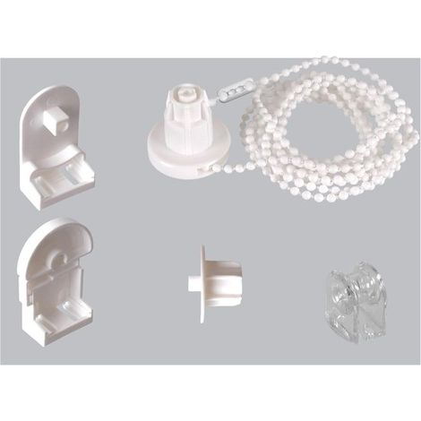 Kit de montaje para estores enrollables con eje de 25 mm - Soporte de PVC - Cadena de 120 cm - Color blanco (1/2)
