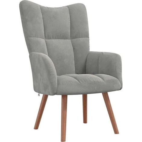 Fauteuil lounge en velours gris clair (1/5)