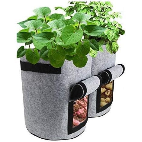 Sacs de Culture de Plantes, Lot de 2 Sacs de Culture de légumes de 7 gallons Plantation de Pots en Tissu Conteneur de jardinière pour la Maison, Pommes de Terre, tomates, Carottes (Gris) (1/5)