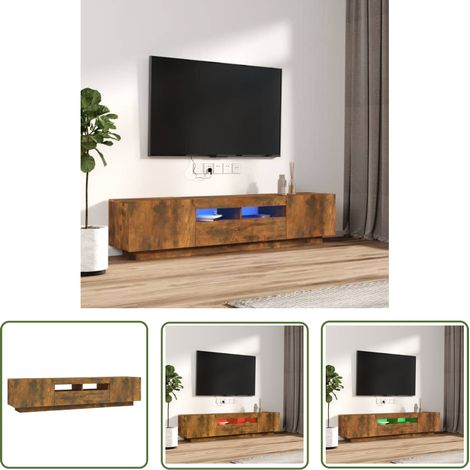 The Living Store 2-tlg. TV-Schrank-Set LED-Leuchten Räuchereiche Holzwerkstoff - TV Schrank - Holzwerkstoff Möbel - Regal - Wohnzimmer Dekoration - Smart Home (1/5)