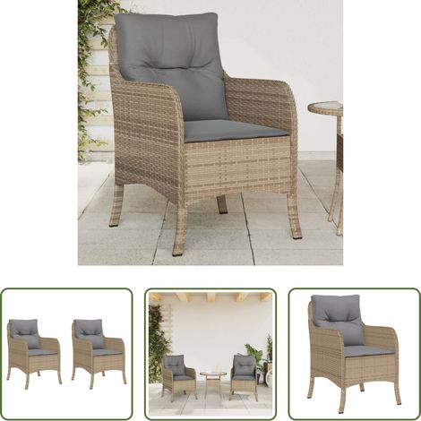 Gartenmöbel - Gartenstühle mit Kissen 2 Stk. Beigemischung Poly Rattan (1/5)