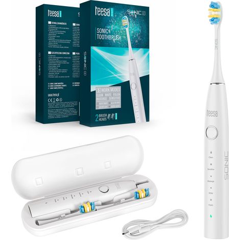 Brosse à dents sonique TEESA SONIC 2 têtes, étui et câble, 5 modes (1/5)