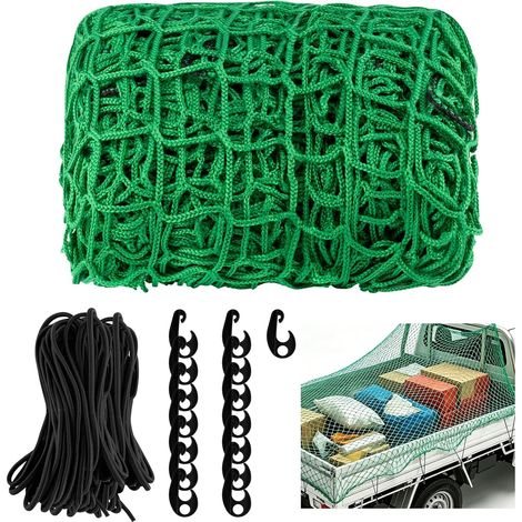 Filet de remorque 2,5 x 3,5 m - Filet de sécurité de charge avec 15 crochets, corde élastique de 12 m, filet de remorque pour VTT, SUV, camion et coffre (1/5)
