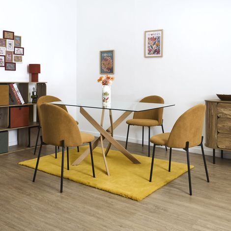 Lot de 4 Chaises - HOME DECO FACTORY - Jules - Côtelees - Jaunes (1/5)