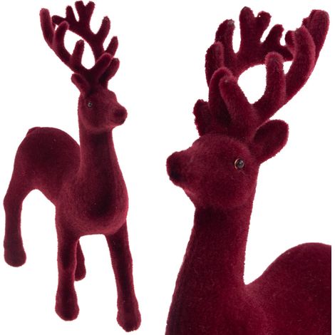 TG56927-3 Beflockte Rentierfigur aus burgunderrotem Samt, Weihnachtsdekoration (1/5)