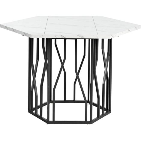 Conjunto de comedor de 5 piezas con mesa hexagonal efecto mármol blanco y 4 sillas de terciopelo (1/5)
