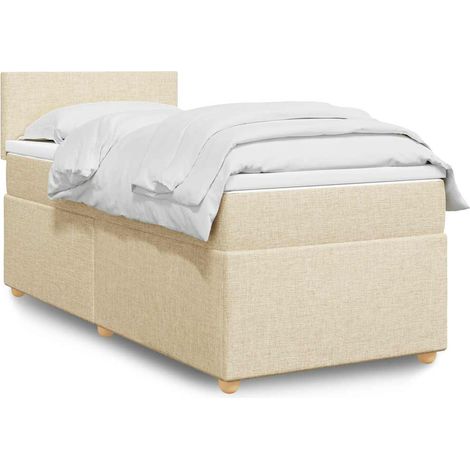 Cama box spring con colchón tela color crema 80x200 cm