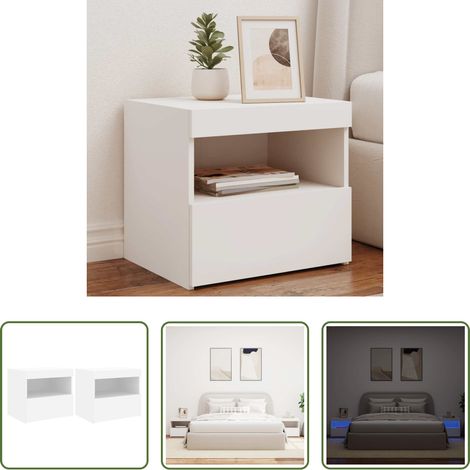 vidaXL Tables de chevet blanc - Tables de chevet avec lumières LED 2 pcs blanc 50x40x45 cm (1/5)