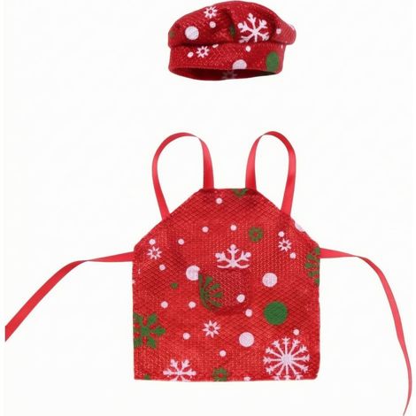 Tenue Cuisinier Miniature Assorti Ensemble Tablier Cvre- Réaliste pr Décoration D'étagère, Rouge (1/5)