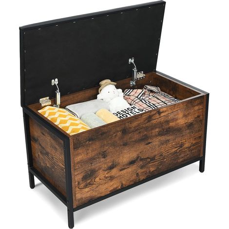 COSTWAY Banc Coffre de Rangement avec Coussinets de Pied Réglables, 80 x 40 x 50 CM (L x l x H), Bout de Lit Style Industriel (1/5)
