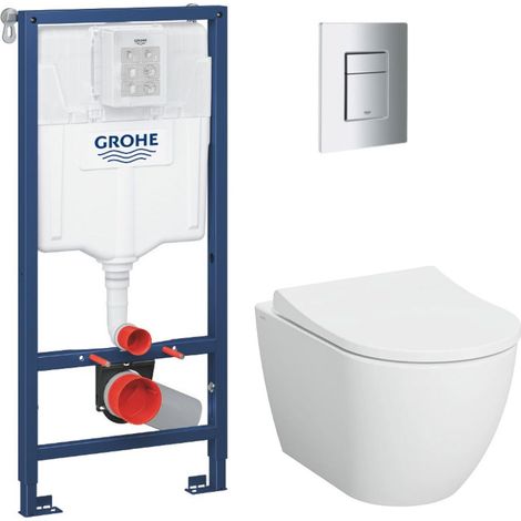 Grohe Pack WC Bâti-support Rapid SL + WC sans bride Vitra S60 + Abattant SoftClose + Plaque chrome (RapidSL-S60-1) (1/4)