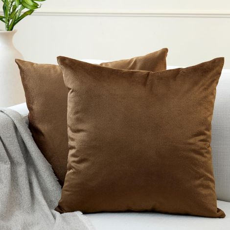 Samtkissenbezug – 2er-Set – 40 x 40 cm – Braun – Weich und strapazierfähig – Für Sofa und Sessel (1/5)