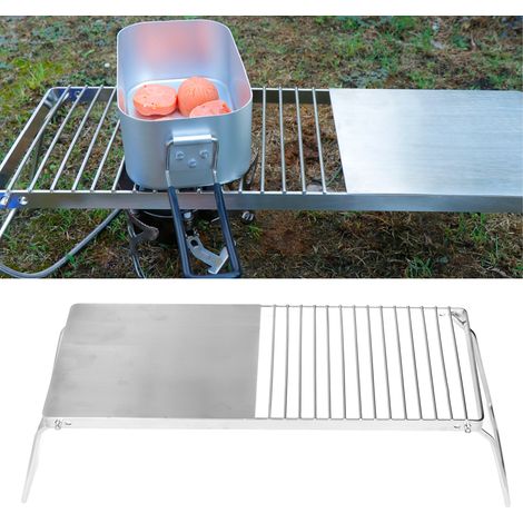 Grille de barbecue pliante en acier inoxydable de 44 cm pour le camping, idéale pour le charbon de bois, le bois de chauffage, la friture, le teppanyaki et les pique-niques. Support pour casseroles. (1/5)