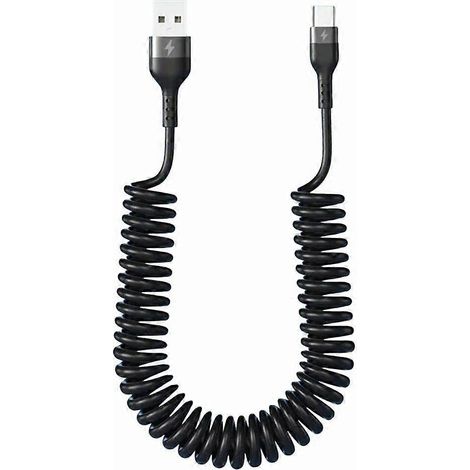 Câble USB vers USB-C spiralé rétractable pour chargeur de voiture, compatible iPhone et Android, transfert de données S (1/5)