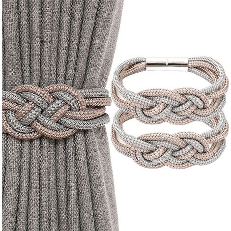 Embrasses rideaux magnétiques nordiques, lot de 2, nœud corde tressée bicolore (1/4)