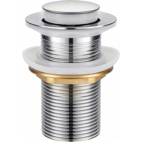 Bonde de lavabo universelle sans trop-plein – Système pop-up à pression en acier inoxydable chromé, Ø37,5 mm × H80 mm (1/5)