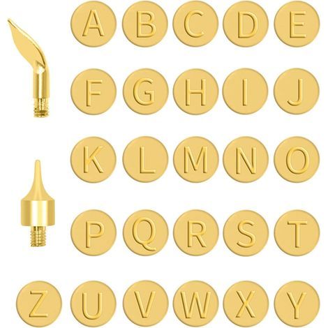 Kit de 28 embouts pour pyrogravure de lettres majuscules et blanches, idéal pour la création de projets de bricolage sur bois. Diamètre : 9,9 mm (0,39 pouce). (1/5)
