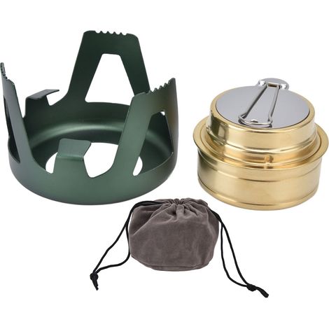 Réchaud de camping portable à alcool liquide vaporisable avec support, coupe-vent vert, pour randonnée extérieure (1/5)