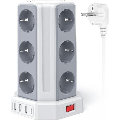 Multiprise avec Interrupteur, Tour Multiprise 12 Prises et 4 USB (1/5)