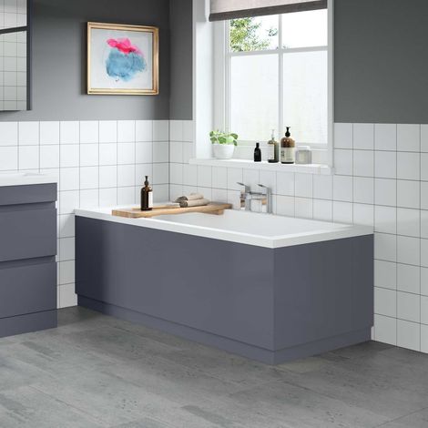 Modern Bathroom 1700 Front & 750 End Bath Panel Pack 18mm MDF Grey Gloss Plinth (1/5)