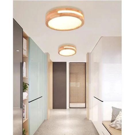 U-do Lot de 2 Plafonnier LED,Ø30cm Plafonnier Moderne Rond en Bois Luminaire Naturelle pour Salon Chambre,4500K (1/4)