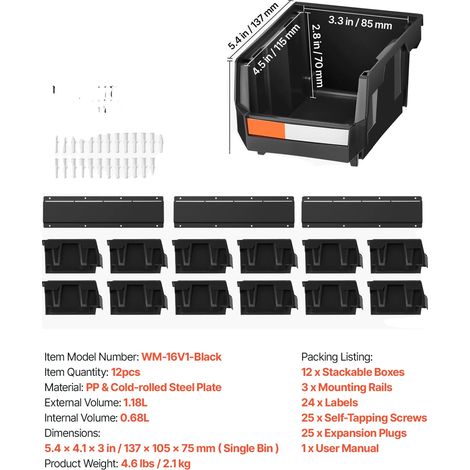Cajas de almacenamiento de pared, diseño apilable, 12 unidades. (1/2)