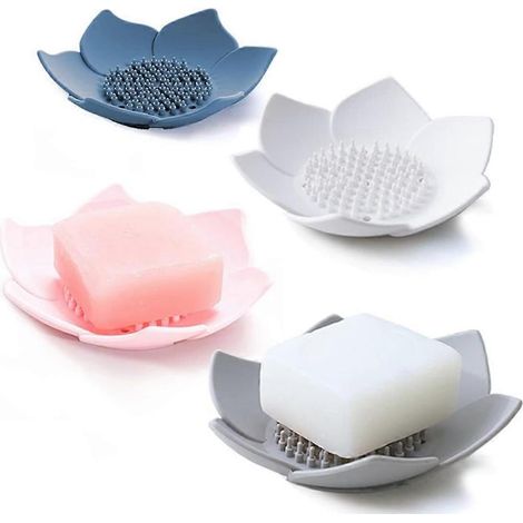 Lot de 4 porte-savons en silicone avec égouttoir. Porte-savon pour salle de bain ou douche. Plateau à savon pour évier de cuisine. (1/5)