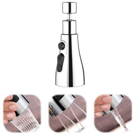 Faucet spout, 360° swivel spout, 3 modes, conversion nut, seal, original clamp, universal accessories, stainless steel kitchen faucet for kitchen, bathroom (Silver MUMU) (1/3)
