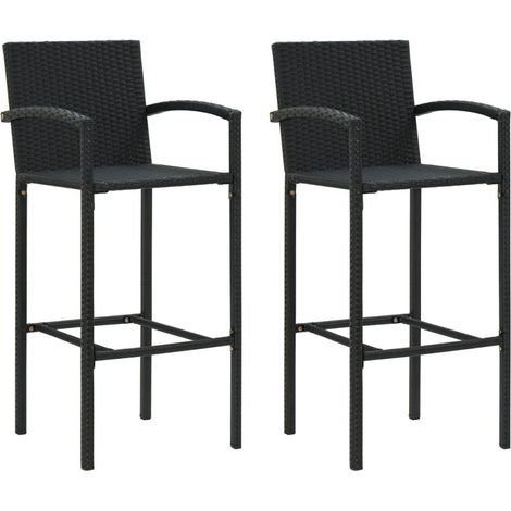 vidaXL Tabourets de bar lot de 2 noir résine tressée (1/5)