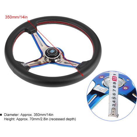 Volant NARDI 14 pouces en cuir perforé avec surpiqûres intérieures rouges et blanches + crémaillère bleue pour modification de voiture (1/5)