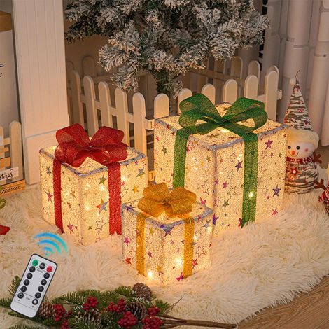 Boîte Cadeau Éclairée - 3 Pièces - LED 60 - 8 Modes d'Éclairage - Télécommande Incluse - Fonctionnement sur Piles AA - Dimensions 15,5 / 20,5 / 25,5 cm (1/5)