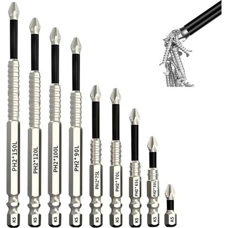 Jeu de 9 embouts de tournevis magnétiques, longs embouts de tournevis Torx multifonctionnels (25/50/65/70/75/90/100/120/150 cm) (1/5)