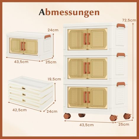 Contenitore pieghevole con ruote, ante trasparenti, 57L