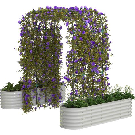 Jardinière Surélevée avec Treillis, 244 cm, Bac à Plantes Vertical en Acier Galvanisé pour Jardins, Terrasses, Anti-Rouille, Blanc (1/5)