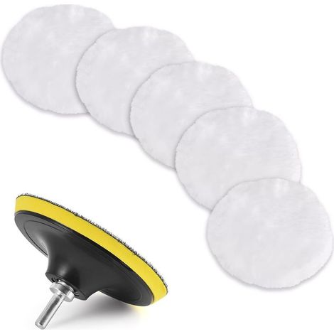 7Pièces 80mm Tampon de Polissage en Laine, Disque Polissage Éponge de Polissage Pads Kit Polissage Voiture pour avec M10 Foret pour Perceuse pour Polissage de Voiture Meulage Cirage (1/5)