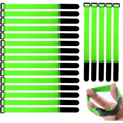 Lot de 20pièce Attaches de Câbles Scratch, Serres-Câbles Réutilisables, Attache Câble en Nylon Réglable, Crochet et Boucle (2cm×30cm,Vert) (1/5)