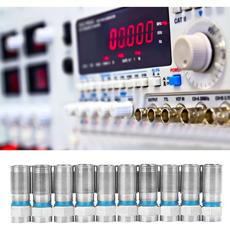 10 pièces RG6 UK Connecteur F comprimé pour câble d'antenne, adaptateur vidéo et satellite (F-008) (1/5)