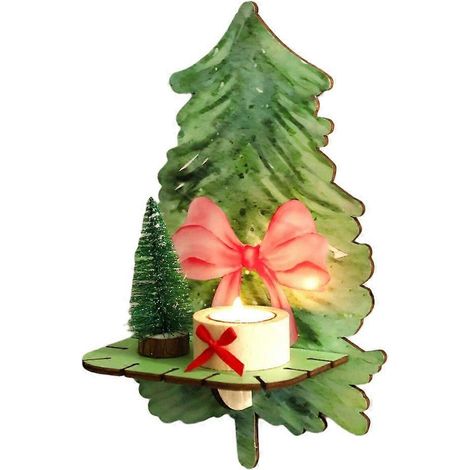 Étagère murale flottante en bois avec motif de nœuds, idéale pour organiser un sapin de Noël. (1/5)