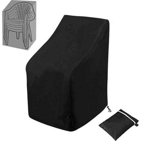 Housse de protection pour chaise de jardin 89 x 89 x 120 cm imperméable respirante et résistante aux UV avec cordon de serrage et pochette de rangement couleur noire (1/5)