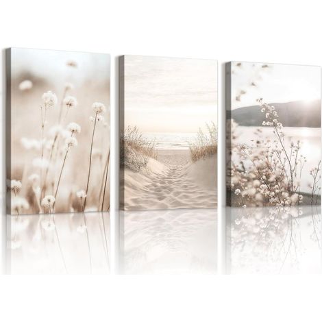 3 Pièces Boheme Beige Paysage Tableau Decoration Murale 30x40cmx3 (1/5)