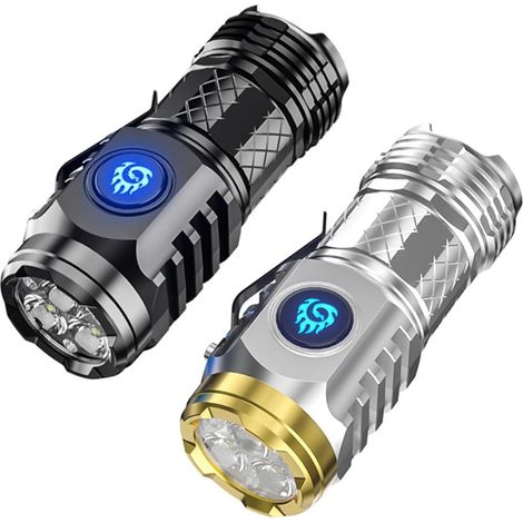 Juego de 2 mini linternas de monstruo de tres ojos, linterna LED recargable de alto brillo con clip para bolígrafo, luz de acero multifuncional, flash superpotente para exteriores. (1/5)