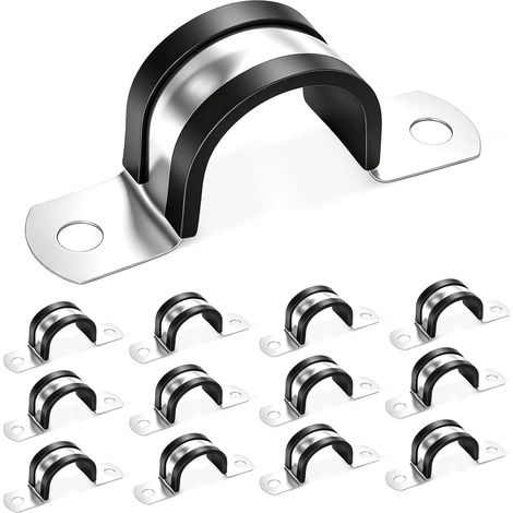 Lot de 12 Colliers de Serrage en U 25 mm, en Inox 304 pour Tuyaux Colliers de Fixation de Tubes avec Coussin en Caoutchouc, Clips de Serrage, Attache Tube pour Tuyaux Robustes (1/5)